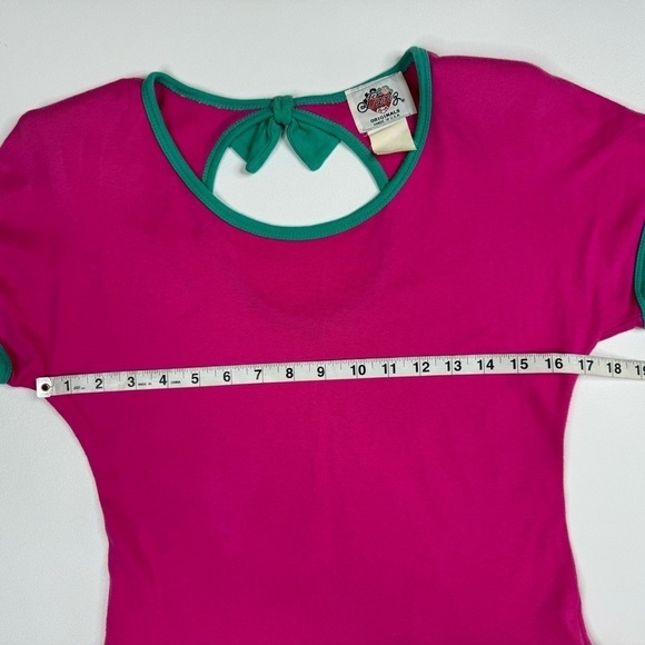 VTG 80’s Lanz Hot Pink Drop Waist Ruffle Jersey Dress - Picture 4 of 9